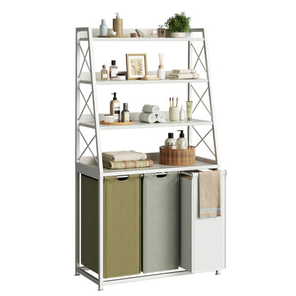 Herture Laundry Basket, 2 Section Laundry Hamper with 4 Tiers Shelf, Pull-Out and Removable Laundry Bags, Large 2 x 15.87 Gallons, for Bedroom Bathroom Rustic Brown PF11XLN