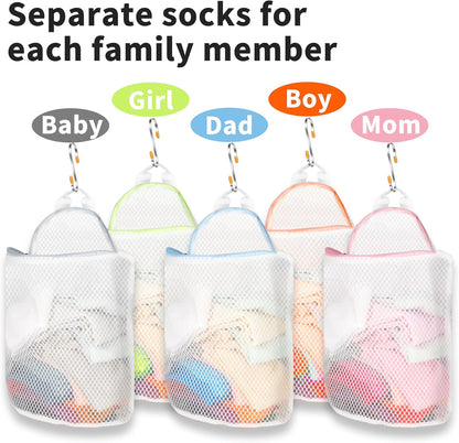 5Pcs Hanging Laundry Bags for Socks with S Hooks,12 X 10 inch 5 Color Mesh Laundry Bags for Washing Machine
