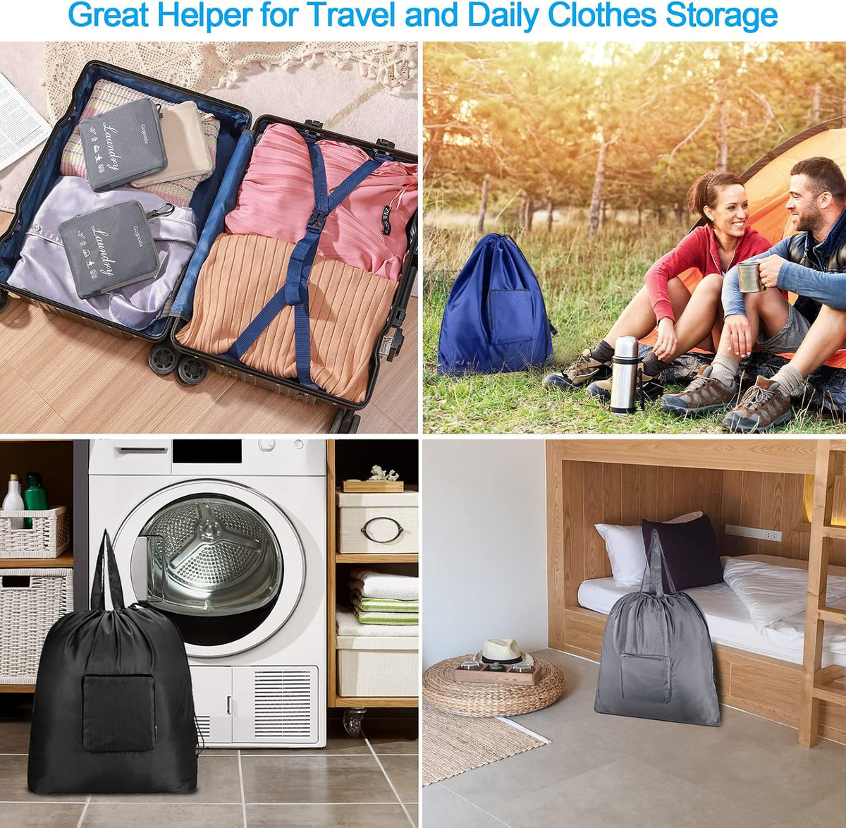 GOGOODA Travel Laundry Bags with Drawstring Closure XL Large with Handle