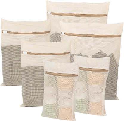6-Piece Bag, Durable Cotton Mesh Laundry Bag, Sturdy Zipper, Breathable Mesh, Exquisite Laundry Bag for Underwear, Clothes, Pants, Shoes and Socks