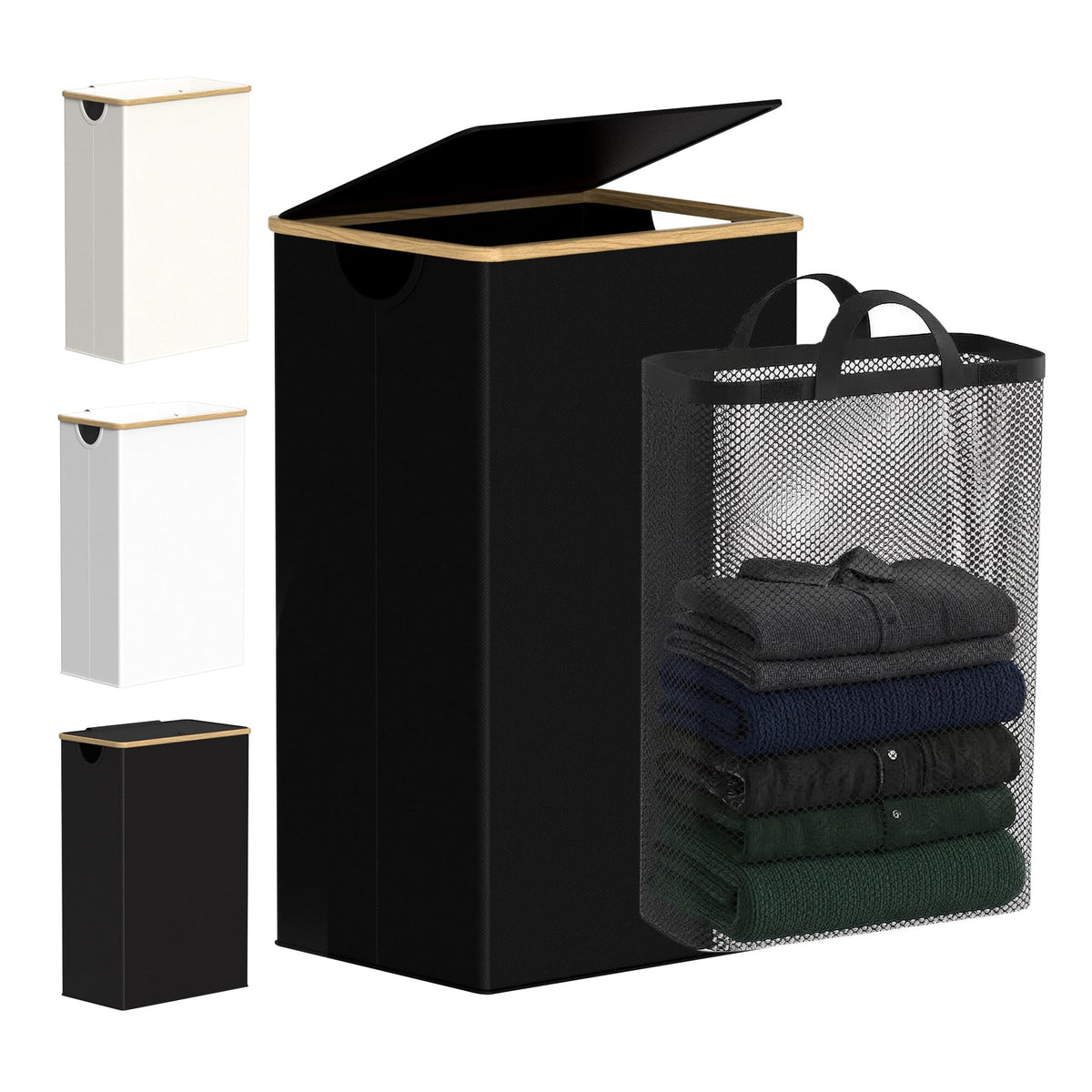 efluky Slim Laundry Hamper with Lid and Removable Bag, 75L Beige