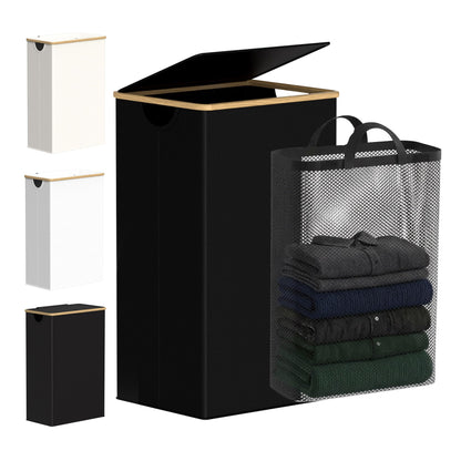 efluky Slim Laundry Hamper with Lid and Removable Bag, 75L Beige
