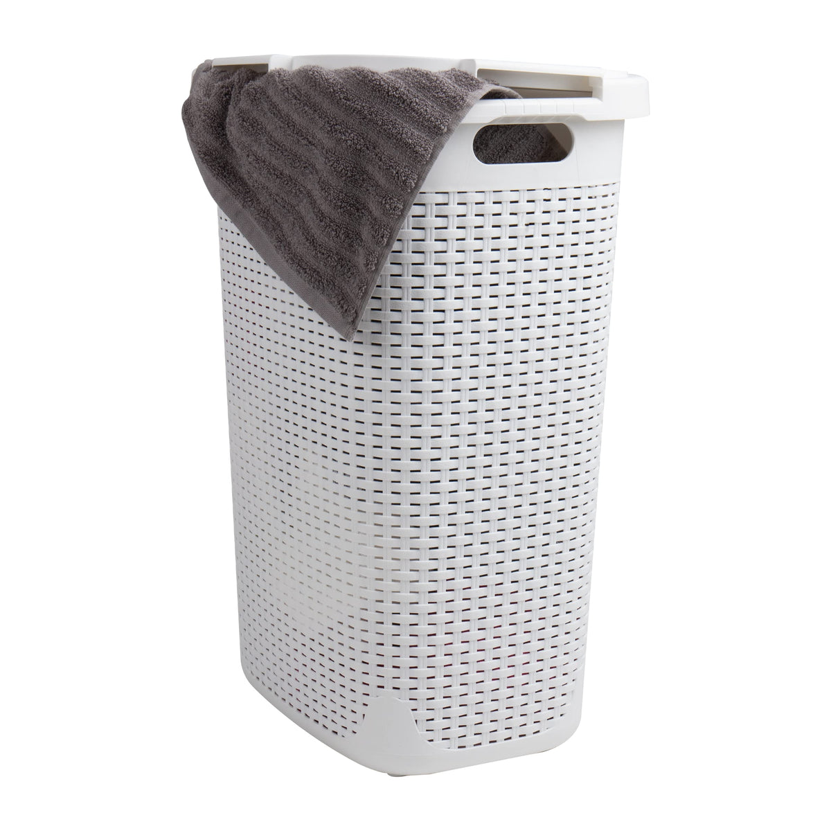 Mind Reader Slim Laundry Hamper with Lid, 60L Tall Clothes Basket, Narrow Tapered Design for Bathrooms, Closets and Laundry Rooms, Plastic, Ivory
