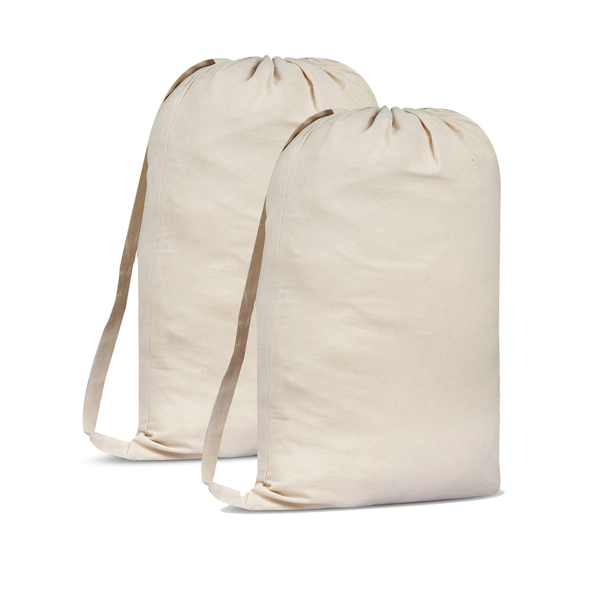 SweetNeedle Laundry Bag with Shoulder Strap, Pack of 2, 30 x 22 IN 40L - 100% Cotton, Highly durable, Draw-cord with cord-lock, Machine Wash and reusable Travel Bag - Natural
