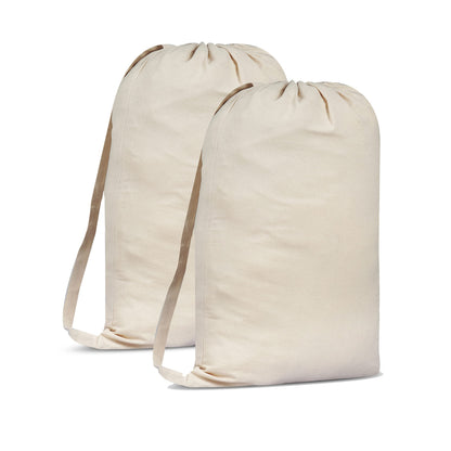 SweetNeedle Laundry Bag with Shoulder Strap, Pack of 2, 30 x 22 IN 40L - 100% Cotton, Highly durable, Draw-cord with cord-lock, Machine Wash and reusable Travel Bag - Natural