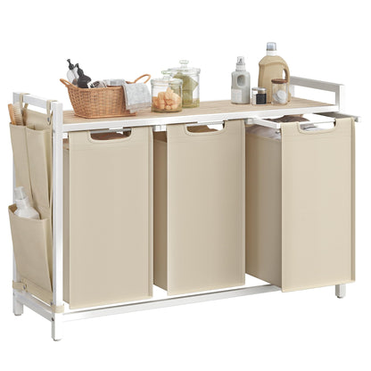 VASAGLE Laundry Hamper with Shelf, 3 Pull-Out Bags, 3 x 10.6 Gallons (40 L)