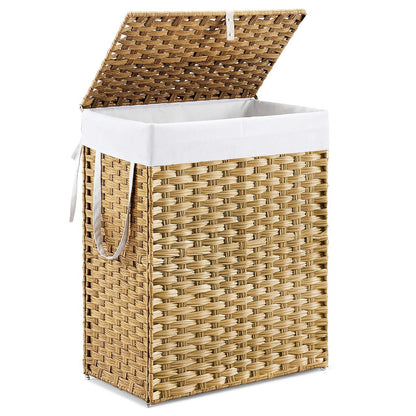 DUMOS Woven Laundry Basket with Lid, 90L Large Capacity Hamper, Removable & Machine-Washable Liner, Foldable Rattan Clothes Hamper, Sturdy Steel Frame, Odor Control, Dove Gray