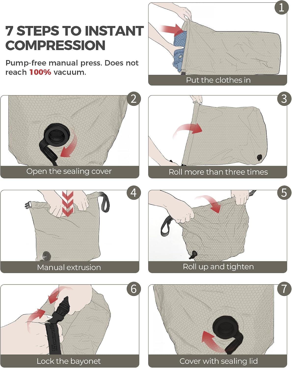 Compression Travel Laundry Bag for Dirty Clothes, Pump-Free Laundry Bag