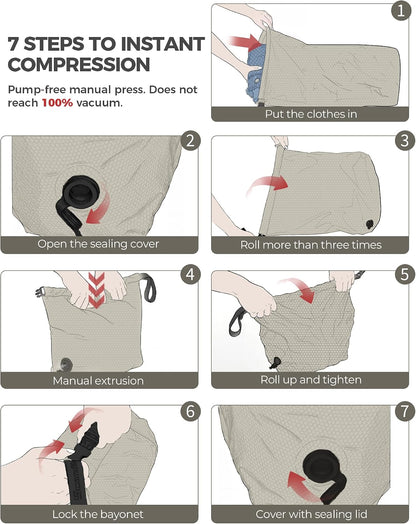 Compression Travel Laundry Bag for Dirty Clothes, Pump-Free Laundry Bag