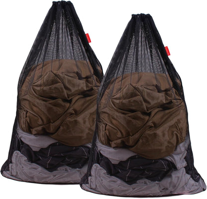 2 Pack Mesh Laundry Bags 24 x 36 Inches Drawstring Bag Black