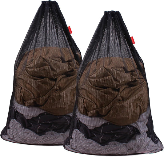 2 Pack Mesh Laundry Bags 24 x 36 Inches Drawstring Bag Black