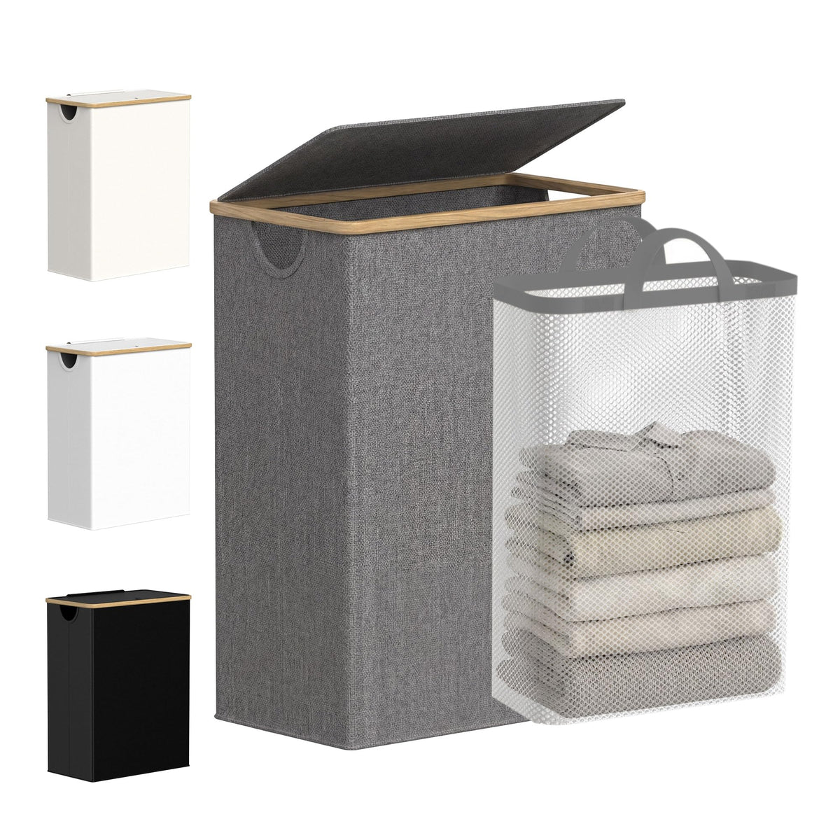efluky Slim Laundry Hamper with Lid and Removable Bag, 75L Beige