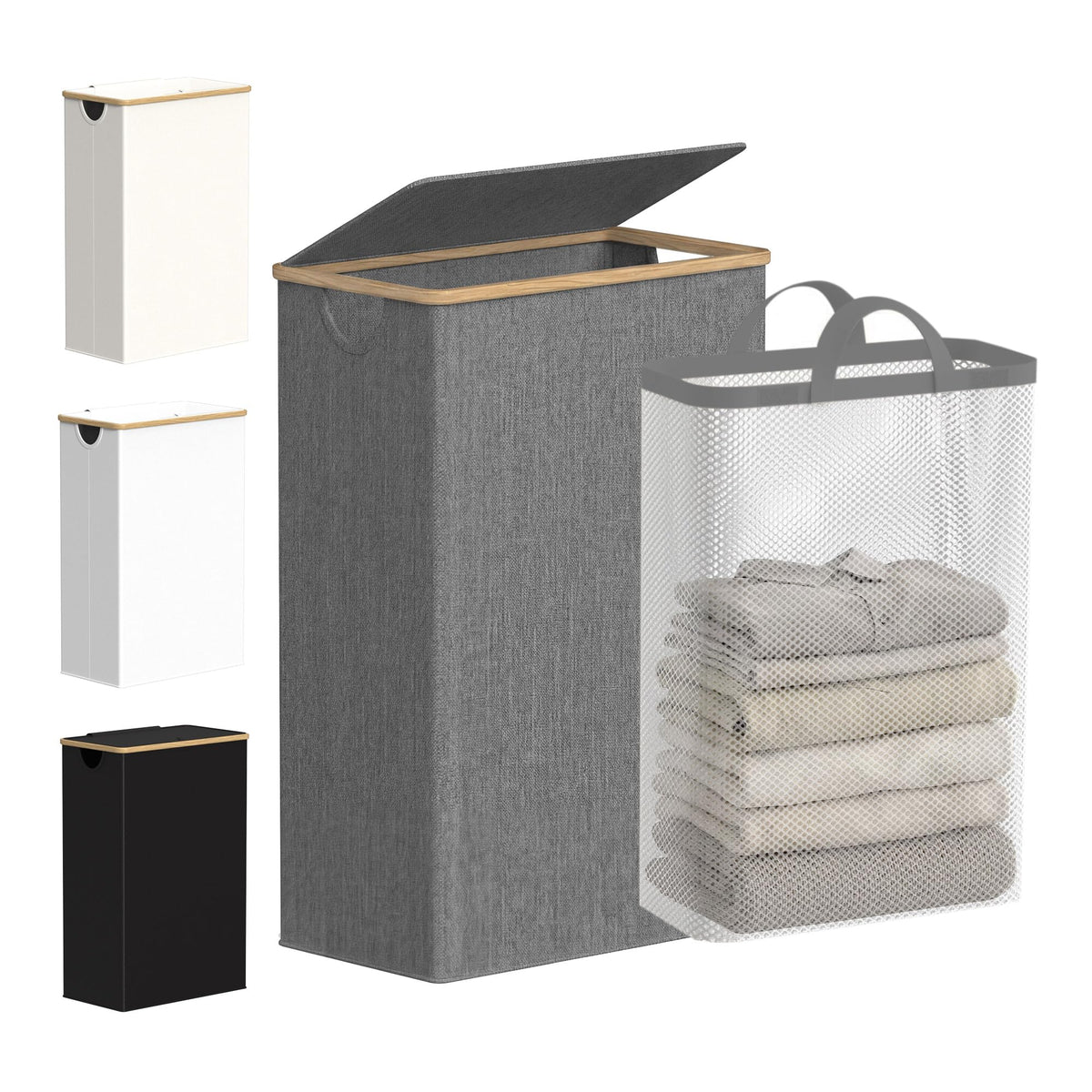 efluky Slim Laundry Hamper with Lid and Removable Bag, 75L Beige