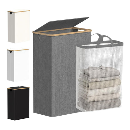 efluky Slim Laundry Hamper with Lid and Removable Bag, 75L Beige