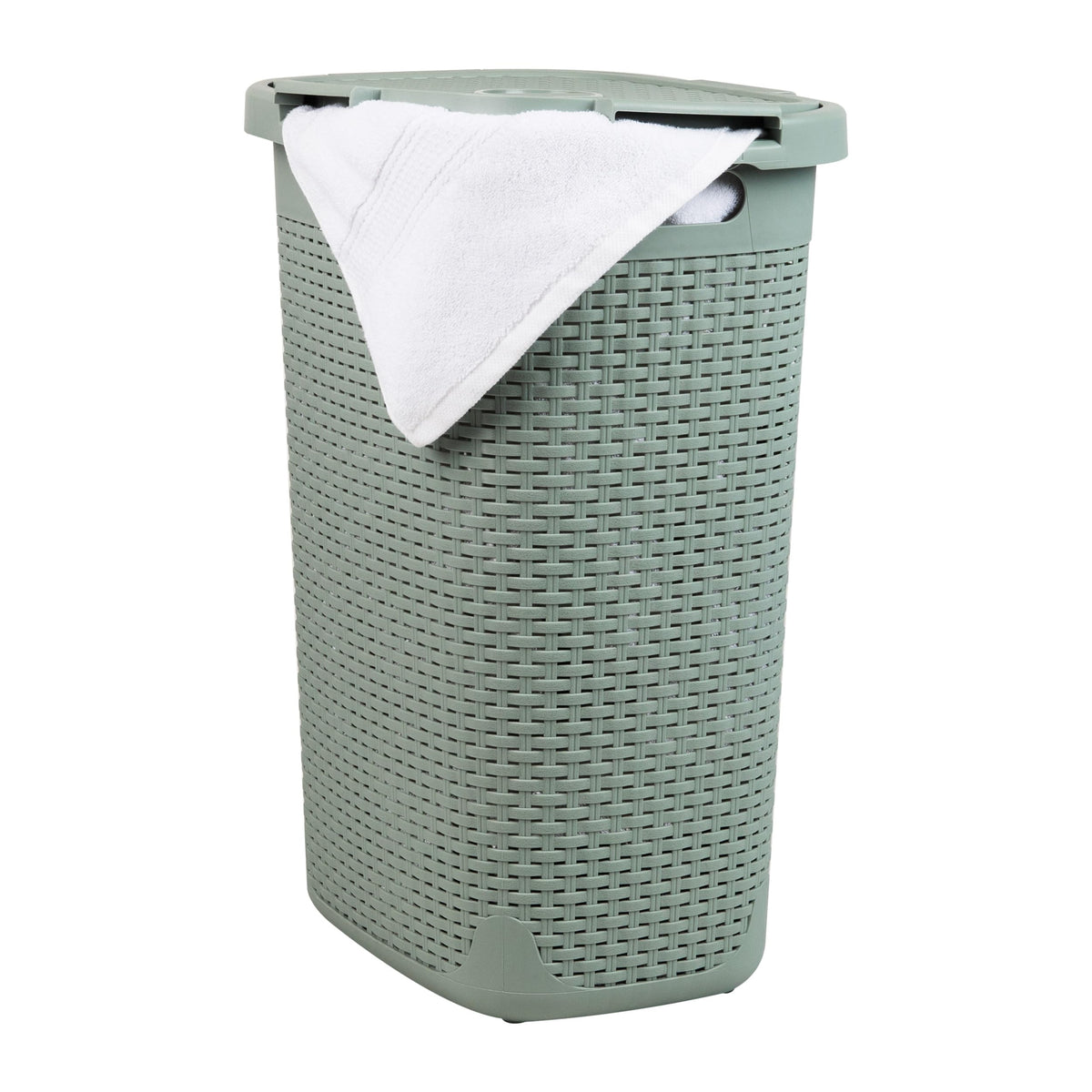 Mind Reader Slim Laundry Hamper with Lid, 60L Tall Clothes Basket, Narrow Tapered Design for Bathrooms, Closets and Laundry Rooms, Plastic, Ivory