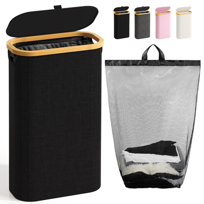 Bathola Slim Laundry Hamper with Lid, 60L Small Laundry Basket, Beige