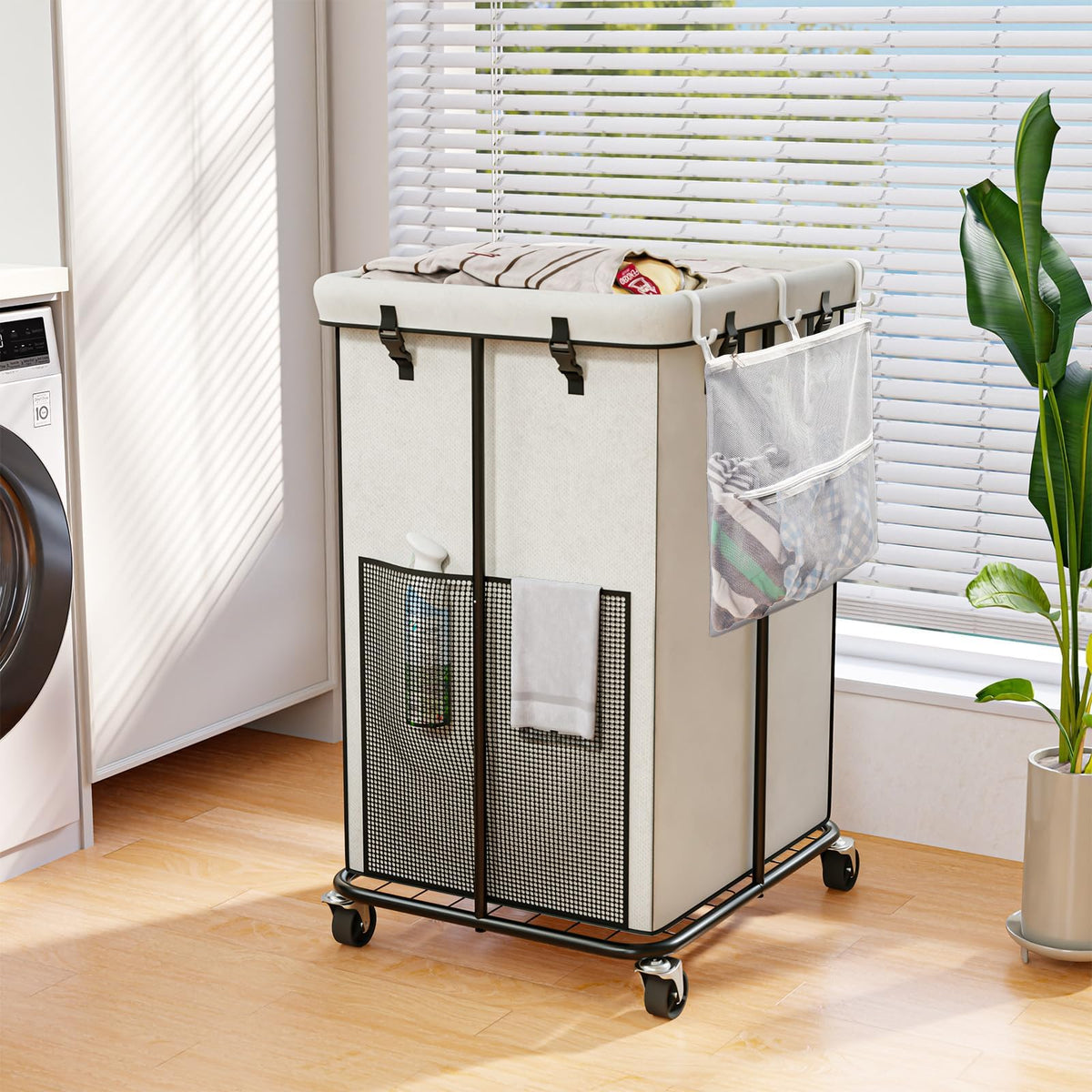 Laundry Hamper with Wheels and Lid, 150L Large Rolling Laundry Basket Black