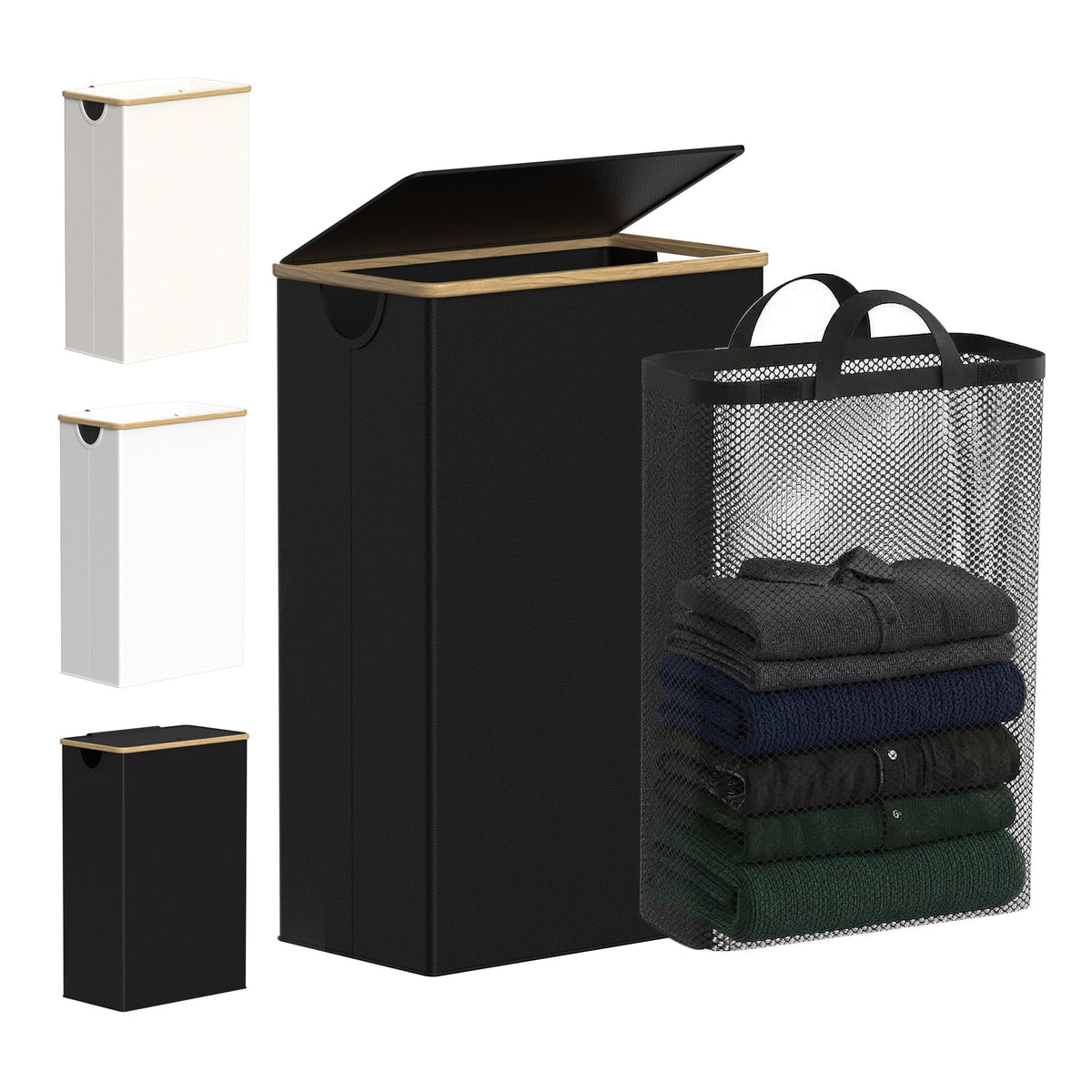 efluky Slim Laundry Hamper with Lid and Removable Bag, 75L Beige