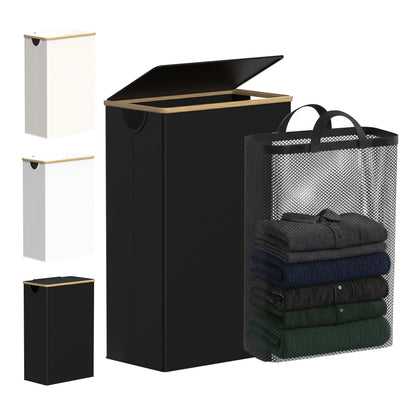 efluky Slim Laundry Hamper with Lid and Removable Bag, 75L Beige