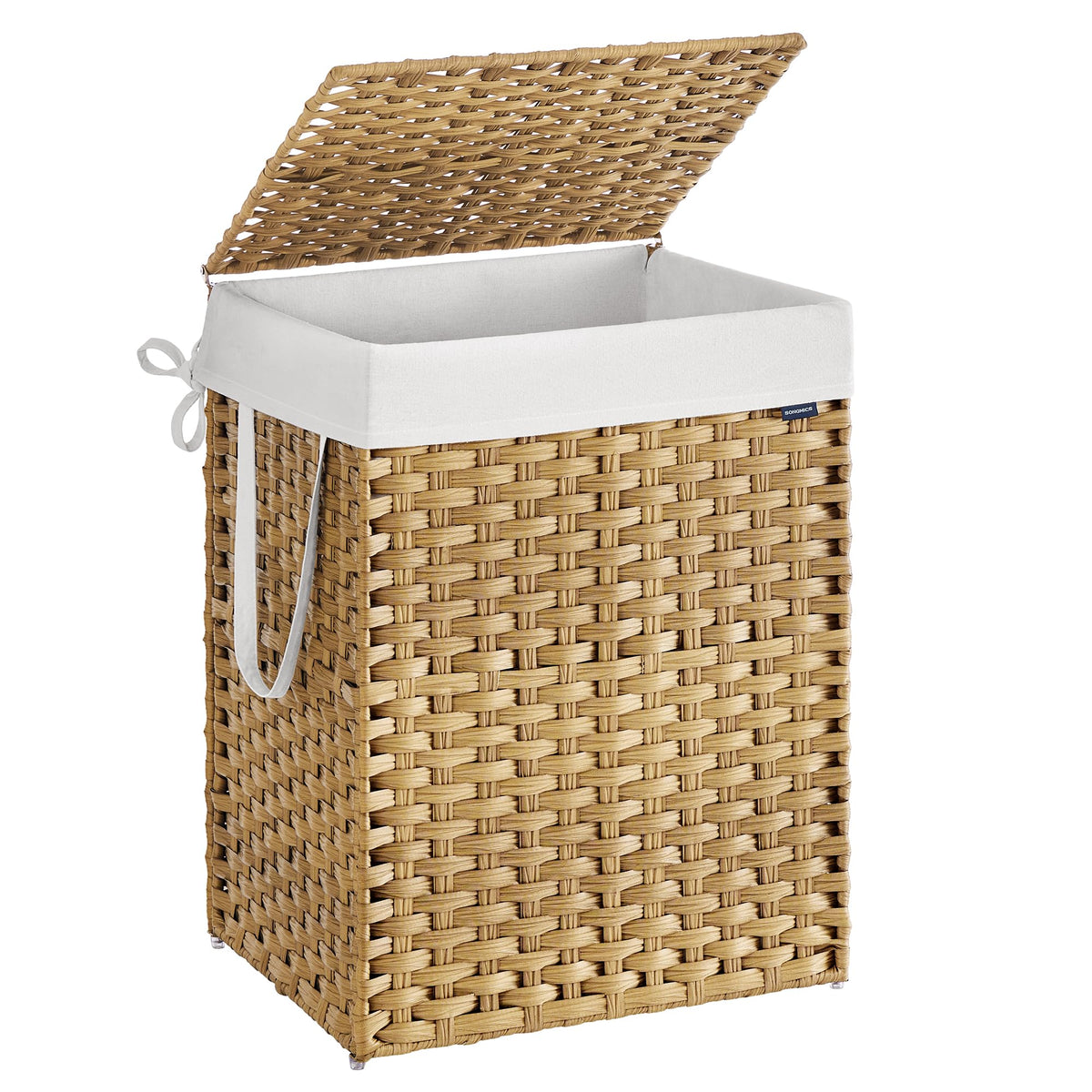 SONGMICS Laundry Hamper with Lid, 23.8 Gal (90 L) Synthetic Rattan,Foldable