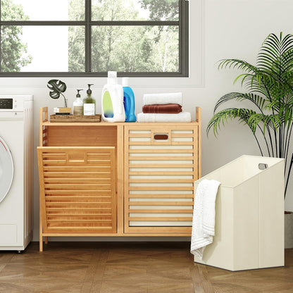 Giantex Bamboo Tilt Out Laundry Hamper Cabinet, Wicker Laundry Sorter