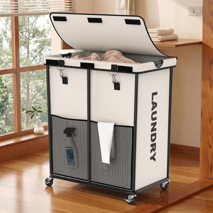 Laundry Hamper with Wheels and Lid, 150L Large Rolling Laundry Basket Black