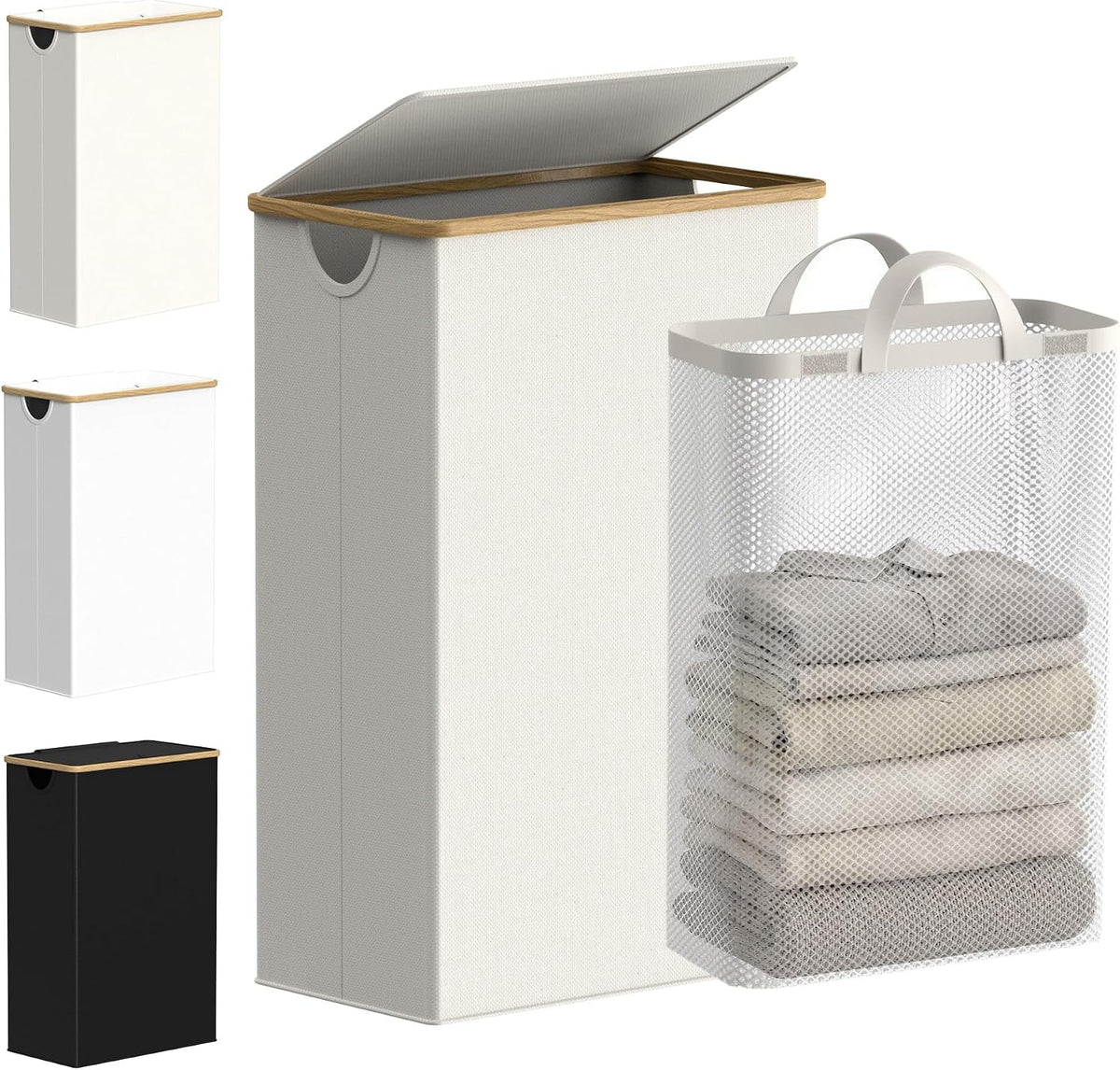 efluky Slim Laundry Hamper with Lid and Removable Bag, 75L Beige