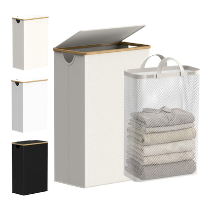 efluky Slim Laundry Hamper with Lid and Removable Bag, 75L Beige
