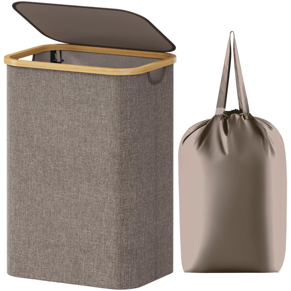 Lifewit 120L Large Laundry Basket with Lid, 2 Removable Bags, Beige