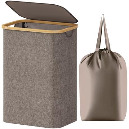 Lifewit 105L Large Laundry Basket with Lid, Removable Bags, Beige