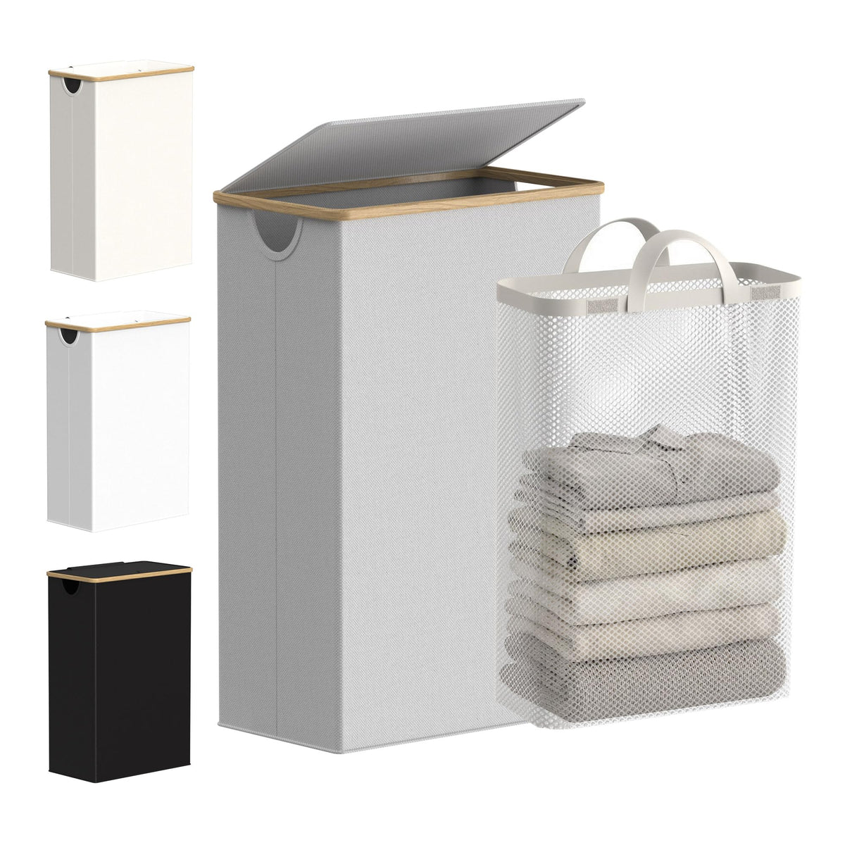 efluky Slim Laundry Hamper with Lid and Removable Bag, 75L Beige