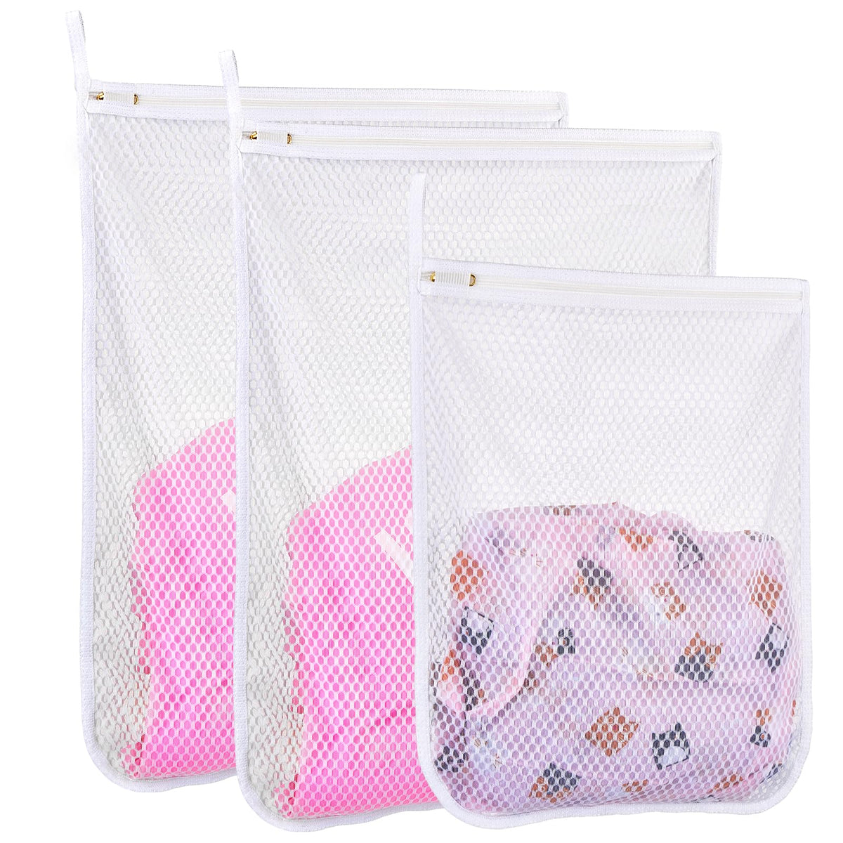 3 pcs Durable Honeycomb Mesh Laundry Bags for Delicates 3 Large (16" x 19")