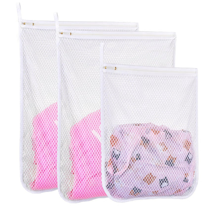 3 pcs Durable Honeycomb Mesh Laundry Bags for Delicates 3 Large (16" x 19")