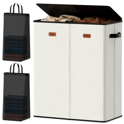Laundry hamper 3 Section, XL Clothes Hamper with Lid & Inner Bag, Black
