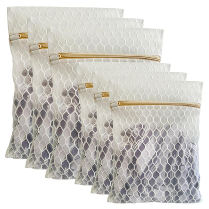 6Pcs Durable Honeycomb Mesh Laundry Bags for Delicates (3L 3M) Beige