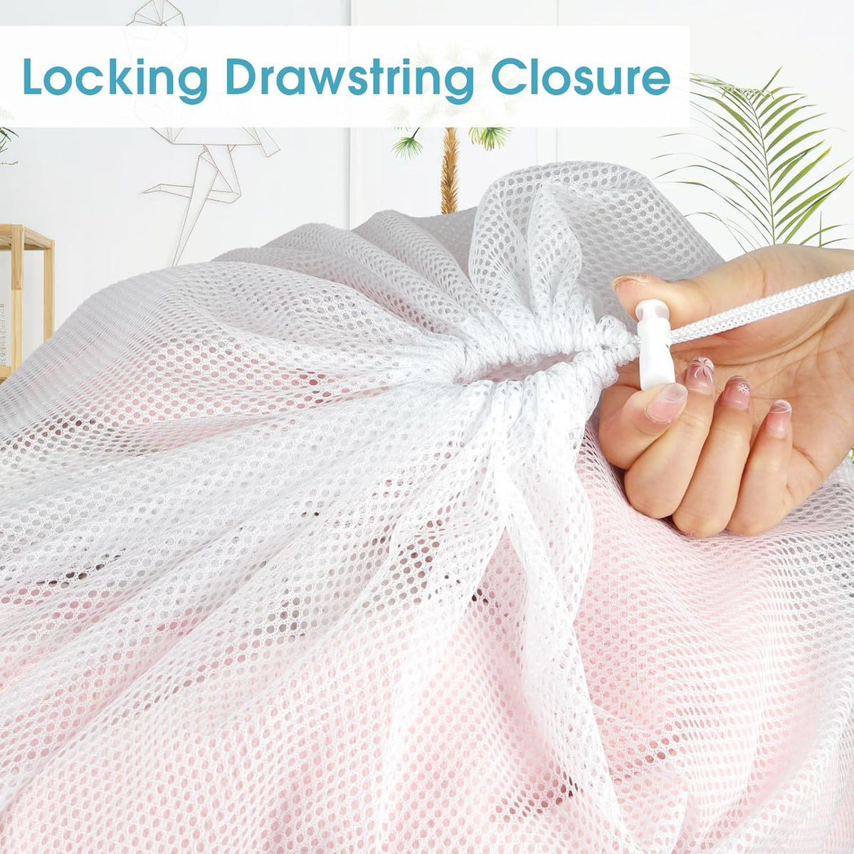 3 Pack Mesh Laundry Bags 23x34 Inch Drawstring Locking for Travel Home