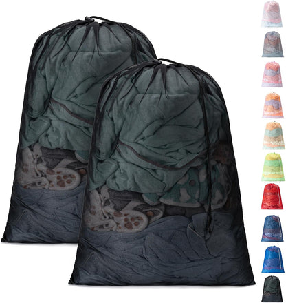 2 Pack Mesh Travel Laundry Bag 24" x 36"Extra Large Dirty Clothes Organizer