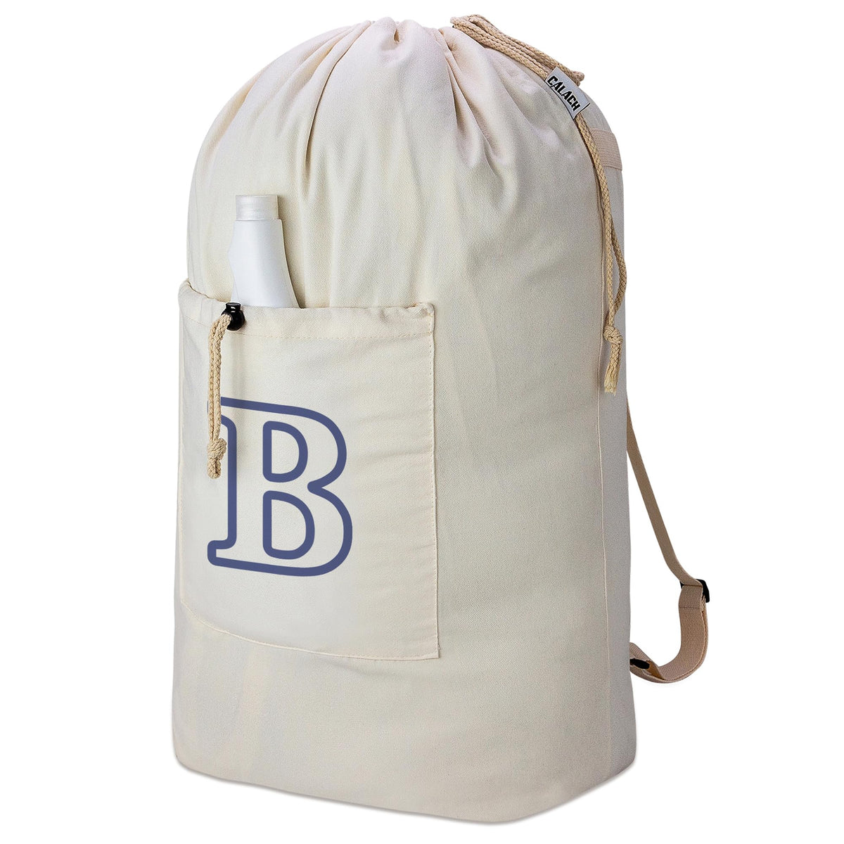 Laundry Bag Backpack, Canvas Laundry Bag with Straps & Drawstring, Beige XL