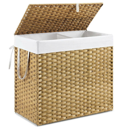 DUMOS Woven Laundry Basket with Lid, 90L Large Capacity Hamper, Removable & Machine-Washable Liner, Foldable Rattan Clothes Hamper, Sturdy Steel Frame, Odor Control, Dove Gray