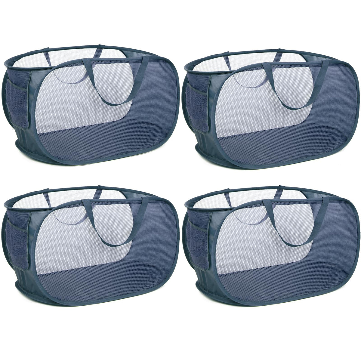 4 Pack Durable Collapsible Laundry Baskets, Mesh Foldable Laundry Basket, Pop Up Laundry Hamper with Pocket, Clothes Hamper with Reinforced Handles for Laundry, Bathroom, Kids Room, Dorm or Travel