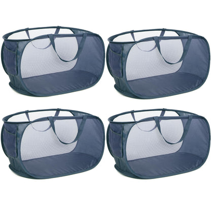 4 Pack Durable Collapsible Laundry Baskets, Mesh Foldable Laundry Basket, Pop Up Laundry Hamper with Pocket, Clothes Hamper with Reinforced Handles for Laundry, Bathroom, Kids Room, Dorm or Travel