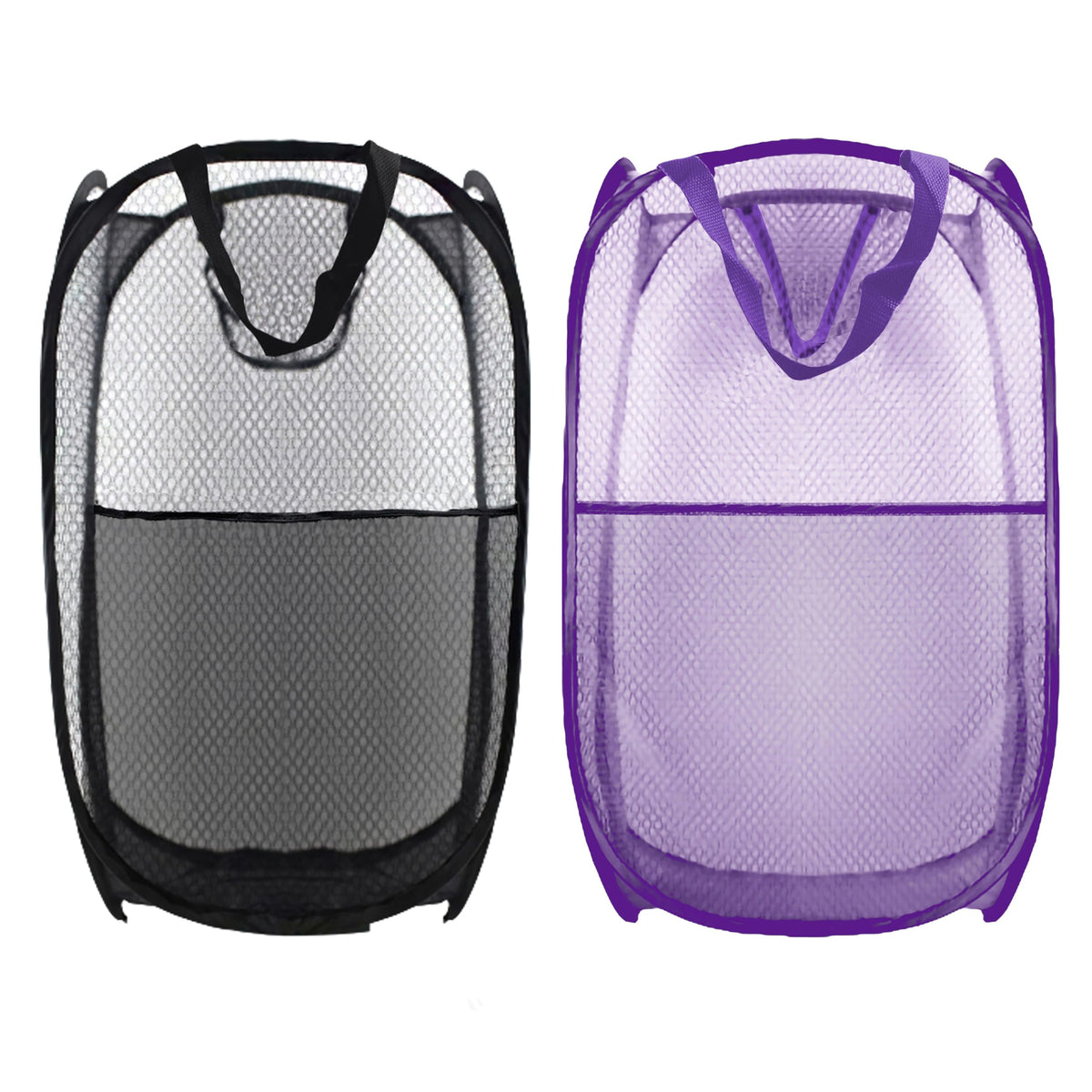 Collapsible Pop Up Laundry Hamper, Extra Large Mesh Foldable Laundry Basket Bag, 28" x 16" x 16", 2 Pack (Black + Blue)