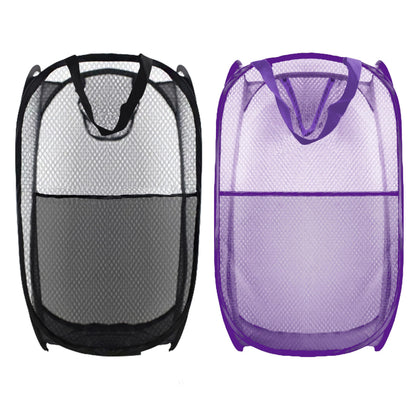 Collapsible Pop Up Laundry Hamper, Extra Large Mesh Foldable Laundry Basket Bag, 28" x 16" x 16", 2 Pack (Black + Blue)