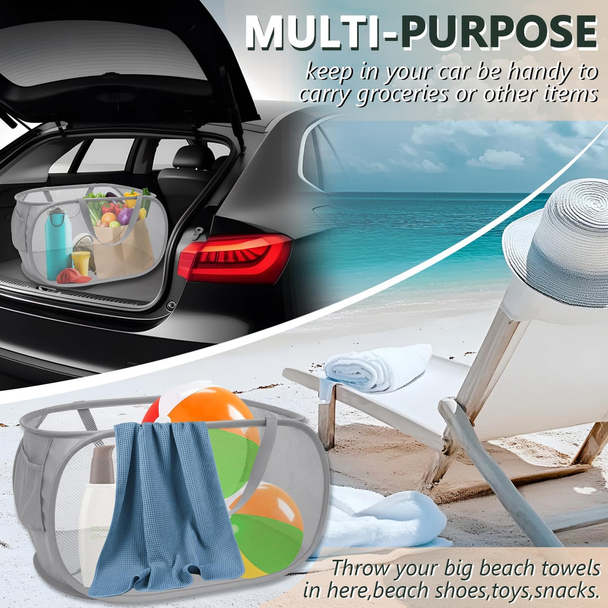 Collapsible Laundry Hamper Basket,Pop Up Mesh Foldable Bag for Laundry Room