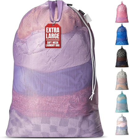 Handy Laundry XL Heavy Duty Mesh Laundry Bag 24x36 in, Drawstring Purple