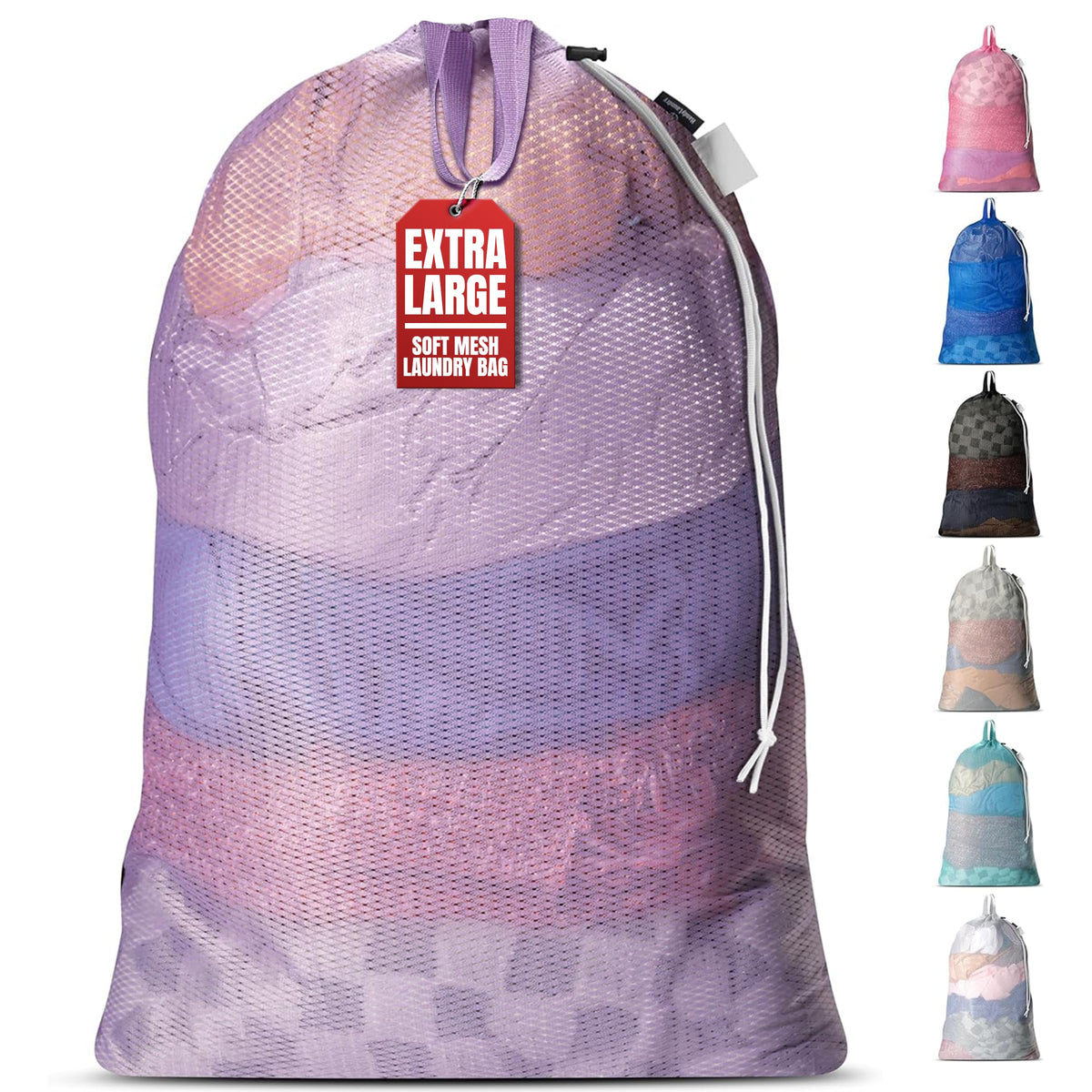 Handy Laundry XL Heavy Duty Mesh Laundry Bag 24x36 in, Drawstring Purple