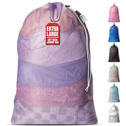 Handy Laundry XL Heavy Duty Mesh Laundry Bag 24x36 in, Drawstring Purple