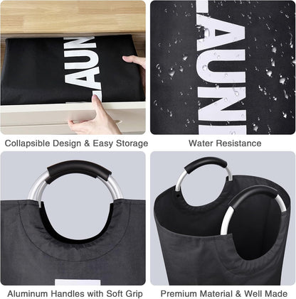 Large Laundry Basket, Laundry Hamper Bag with Handles, 95L, Black