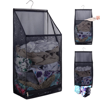 Hanging Collapsible Breathable Mesh laundry bags,Fast Drying Portable Space Saving Laundry Hamper for dorm,Rv Laundry Hamper Storage (Black)