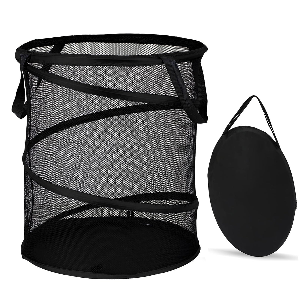 BATTOO Collapsible Laundry Basket Foldable Mesh Pop Up Hamper with Handles for Laundry Room, Bathroom, Kids Room, College Dorm, Travel, Storage Organizer Black